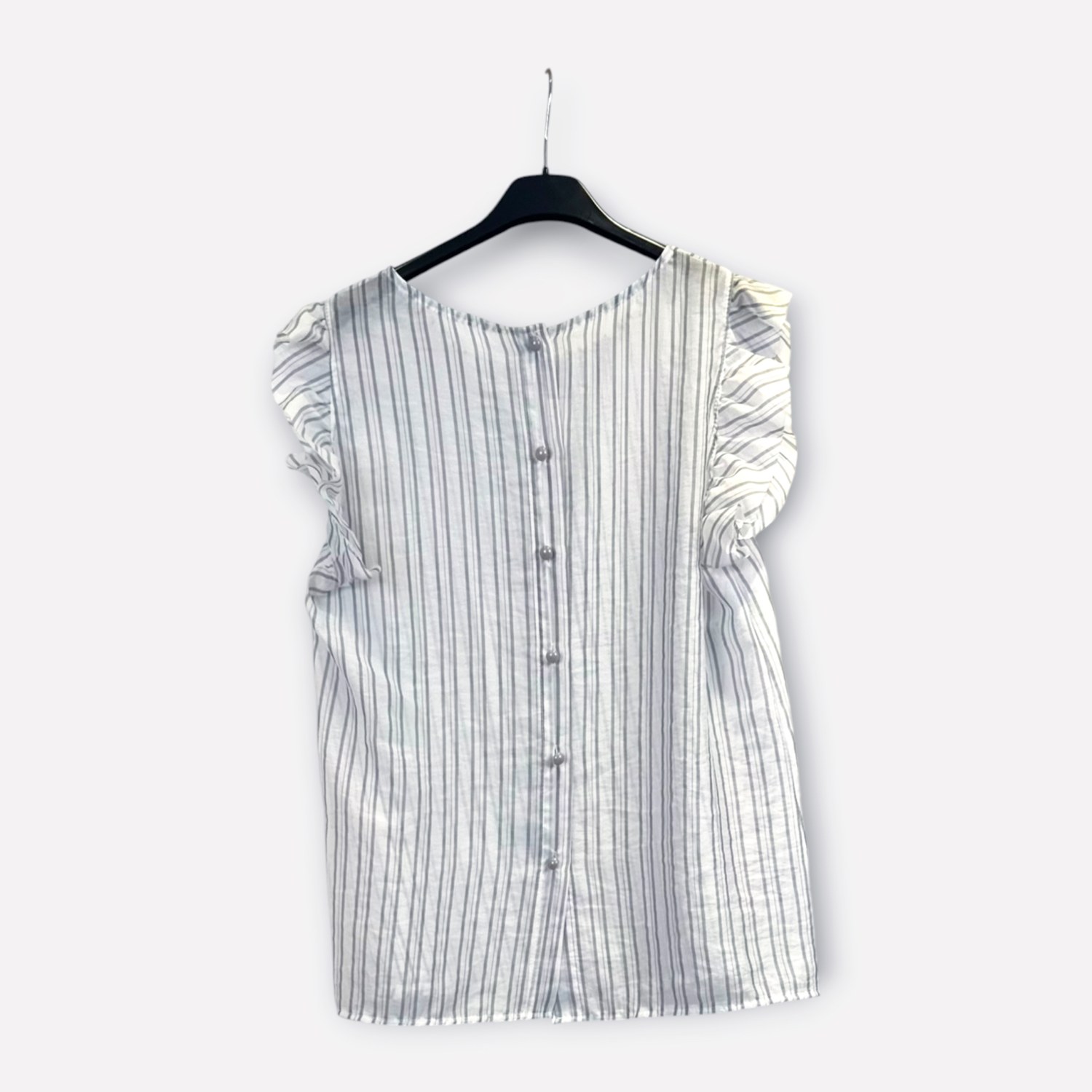 Blusa smanicata a righe con volant 89962 – NEUS