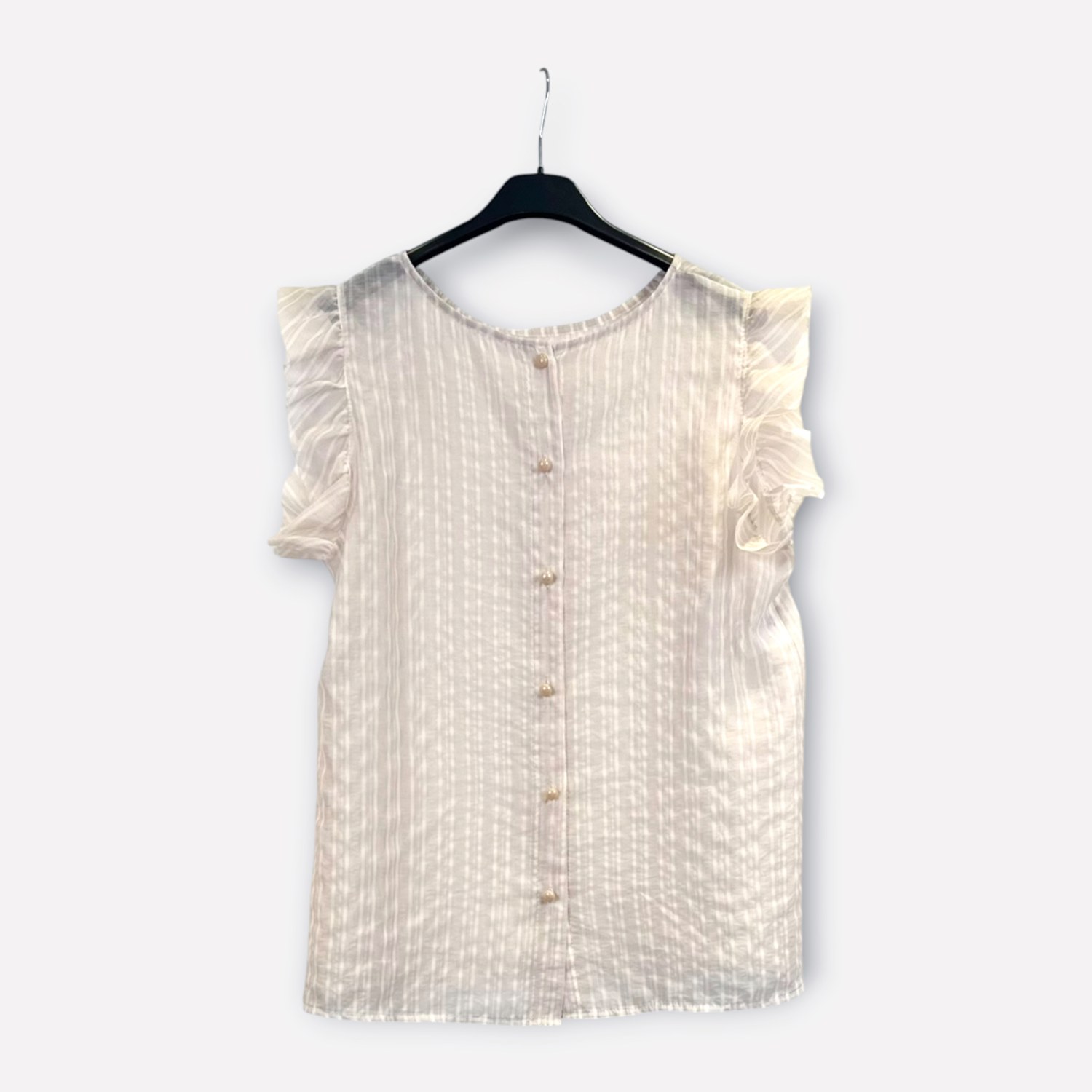 Blusa smanicata a righe con volant 89962 – NEUS
