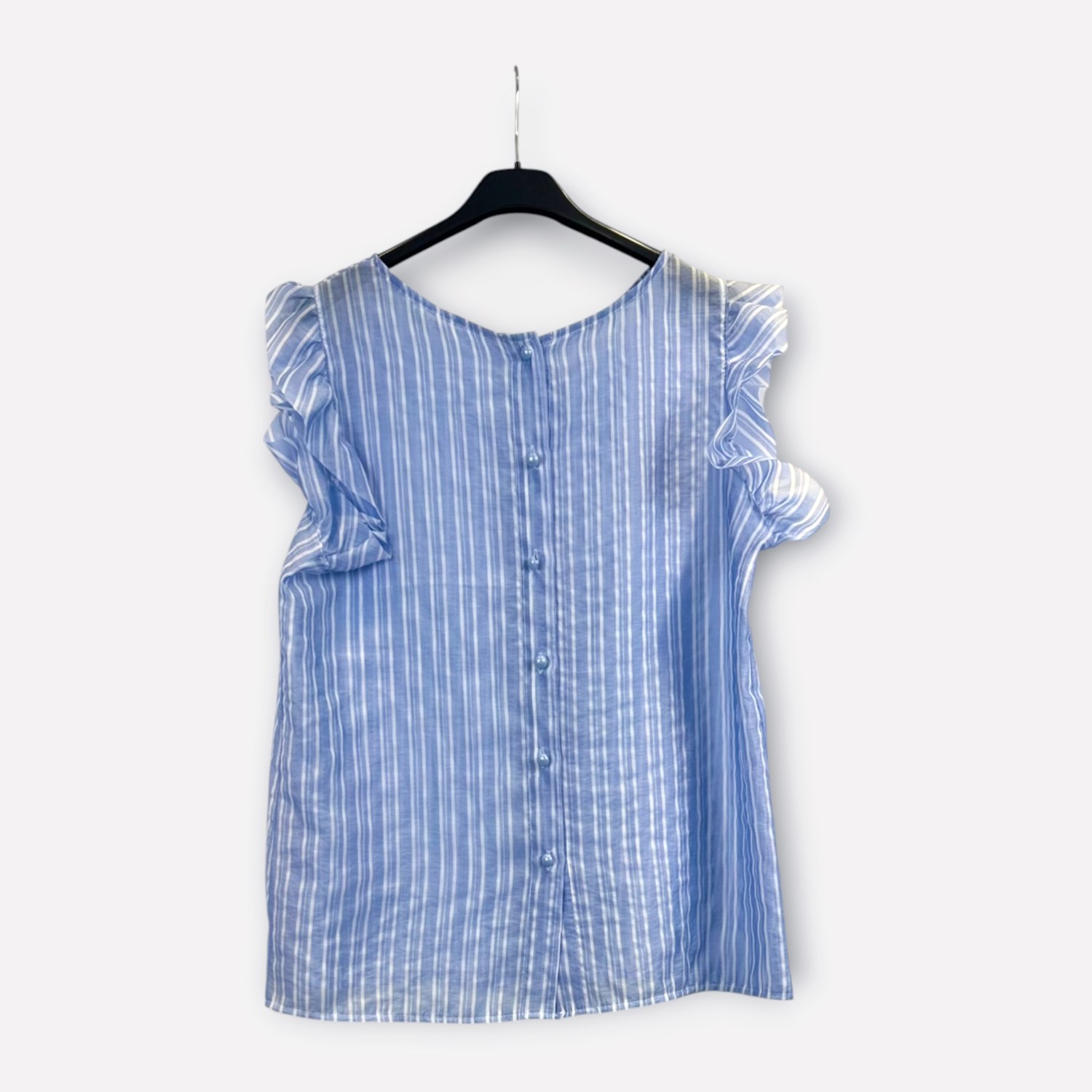 Blusa smanicata a righe con volant 89962 – NEUS