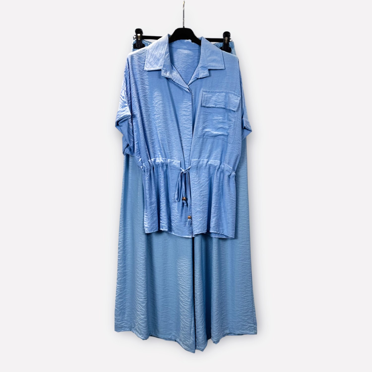 Completo in viscosa con camicia arricciata e pantaloni a gamba ampia 0261/0262 – NEUS