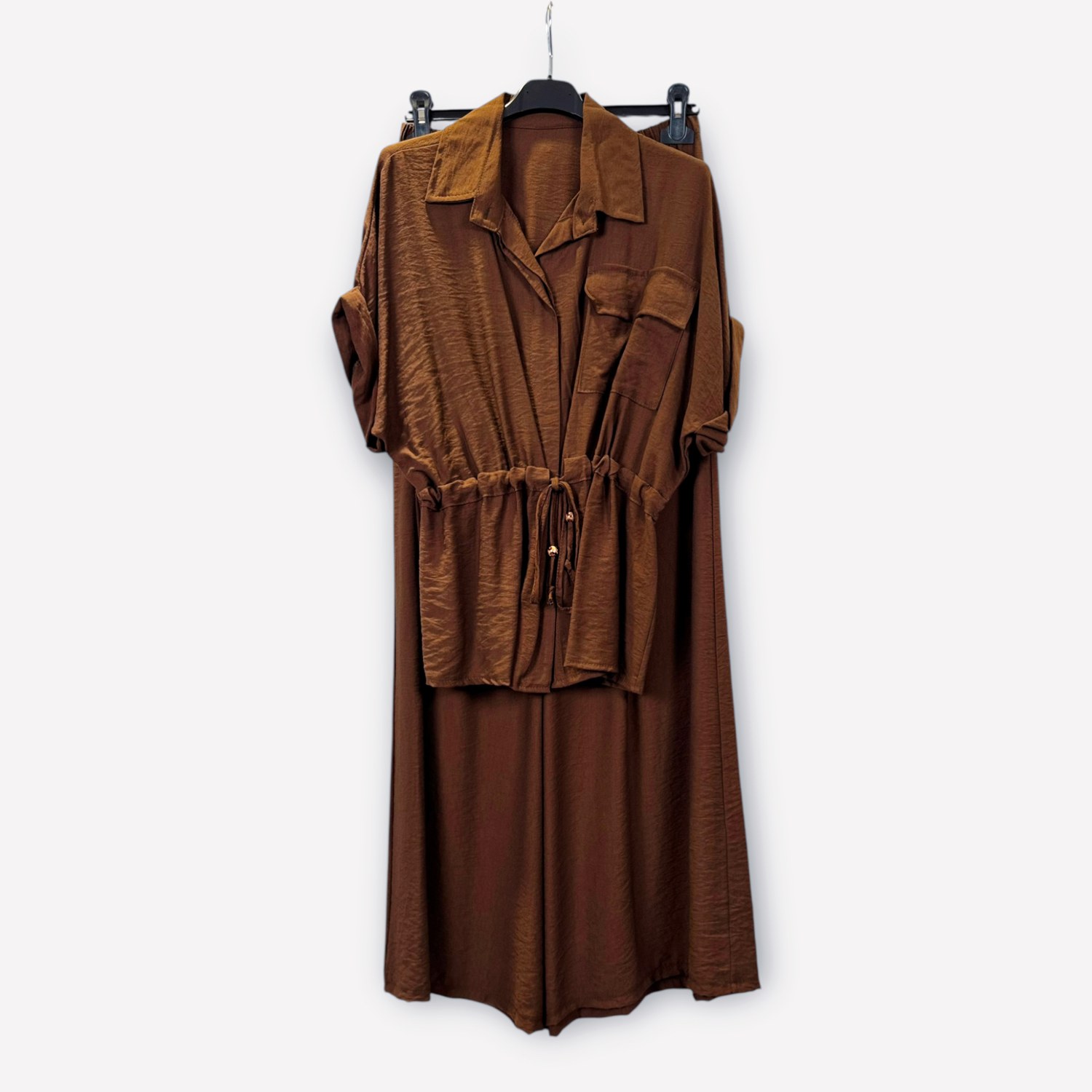 Completo in viscosa con camicia arricciata e pantaloni a gamba ampia 0261/0262 – NEUS