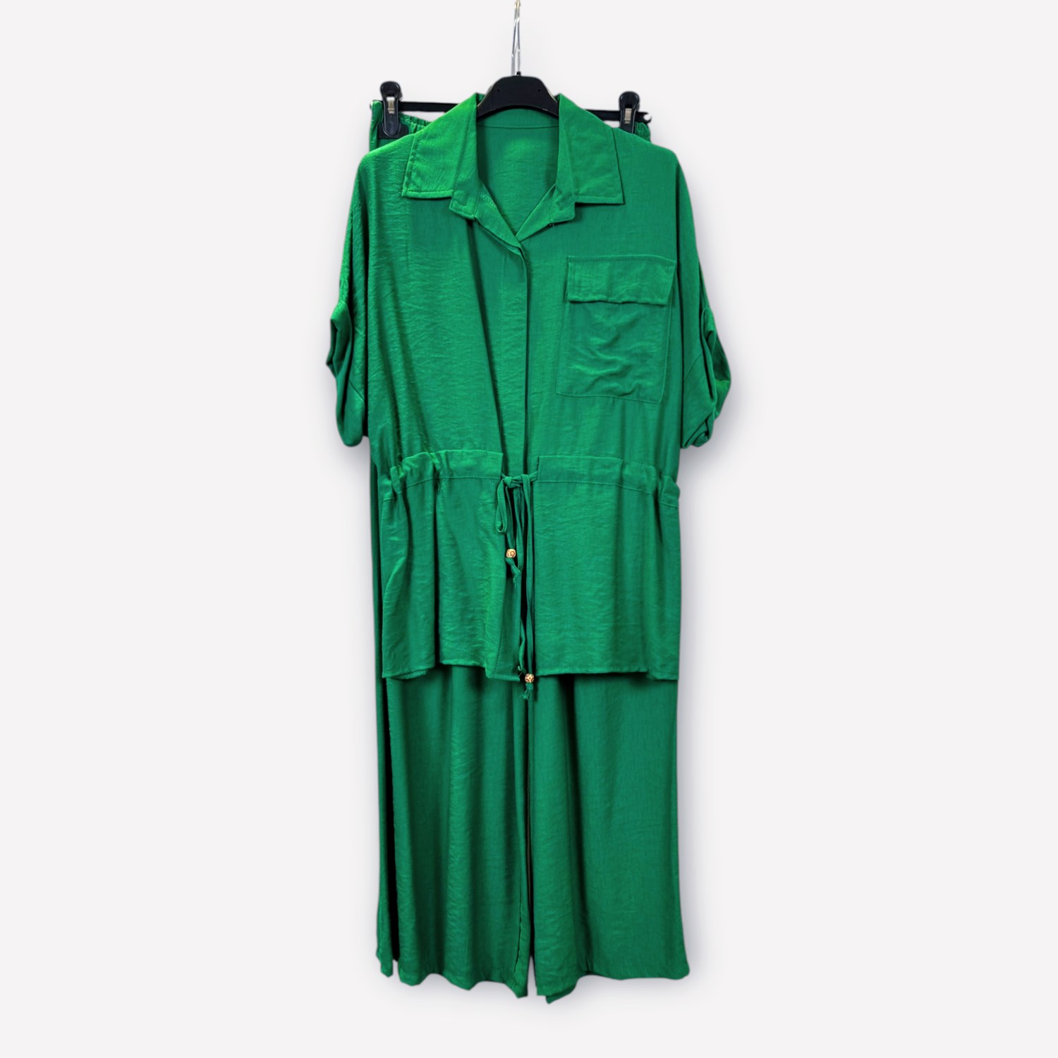 Completo in viscosa con camicia arricciata e pantaloni a gamba ampia 0261/0262 – NEUS