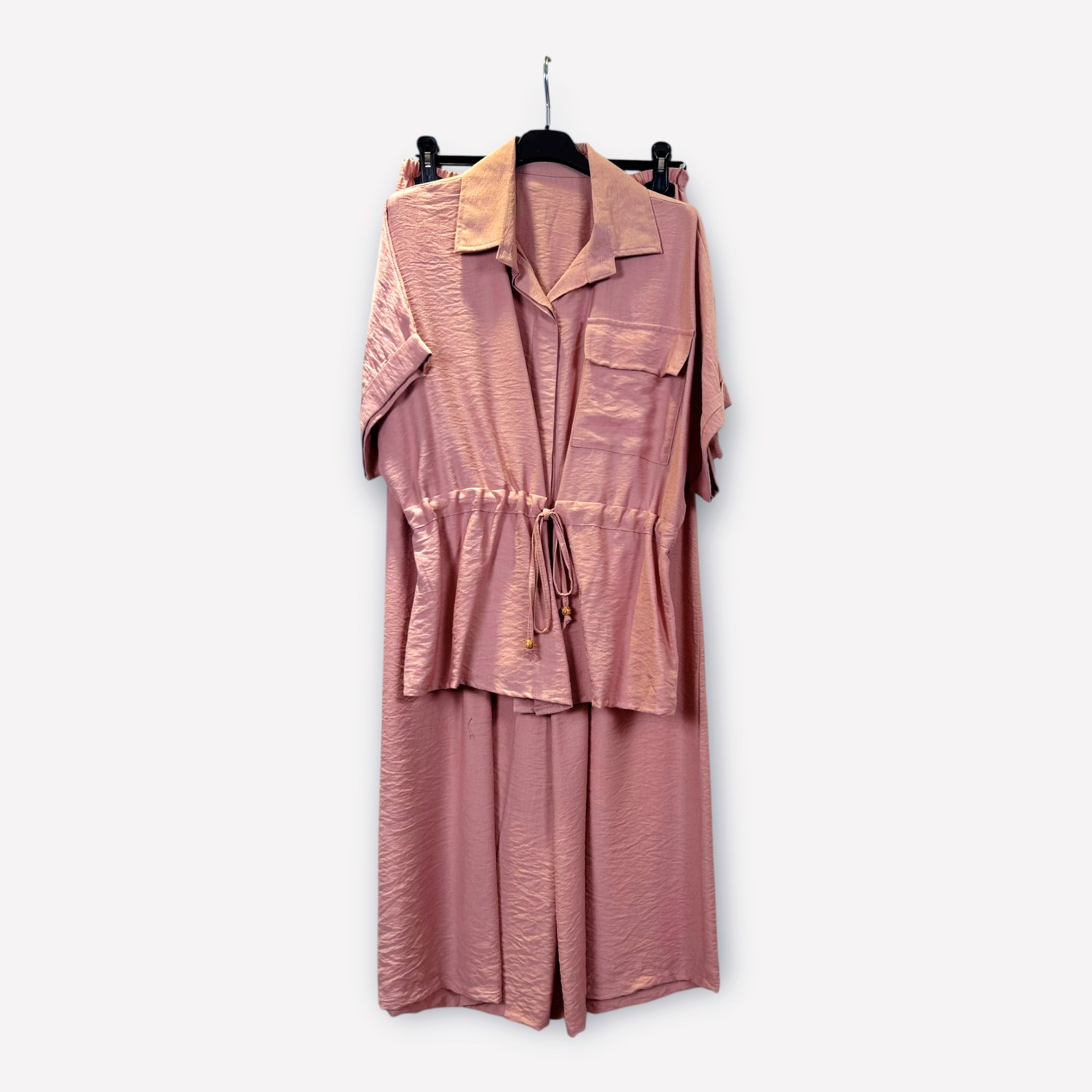 Completo in viscosa con camicia arricciata e pantaloni a gamba ampia 0261/0262 – NEUS