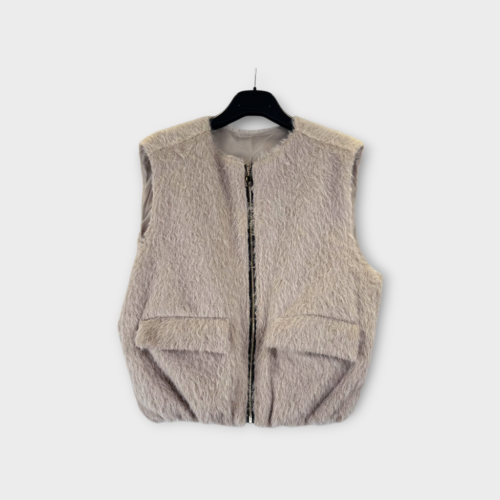 Gilet in pelliccia sintetica beige