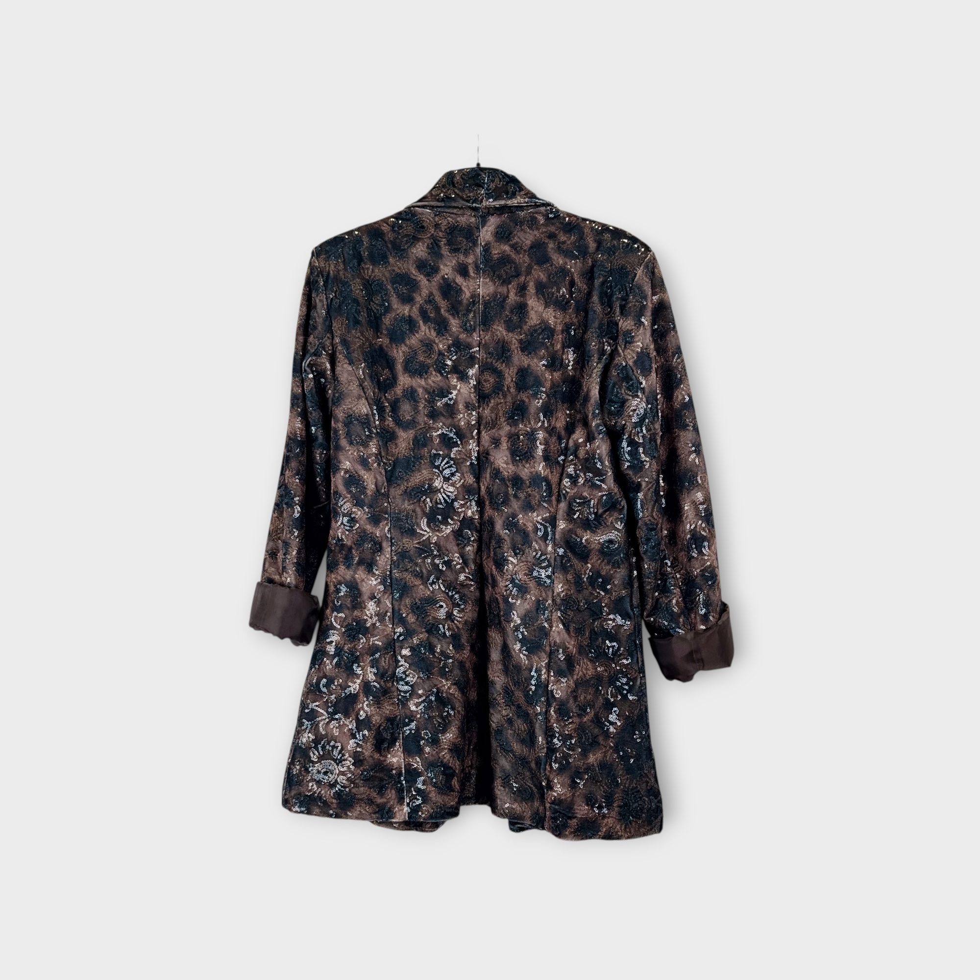 Blazer con paillettes e fantasia leopardo