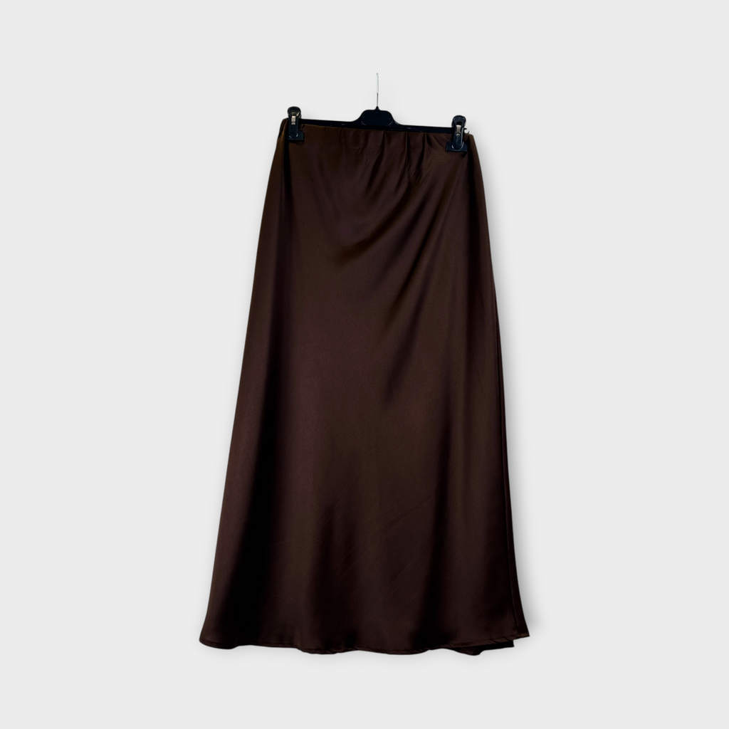 Gonna lunga satinata Marrone