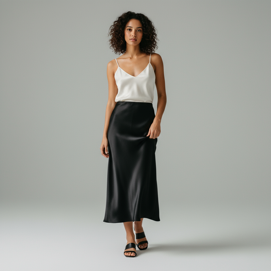 Gonna lunga satinata Marrone