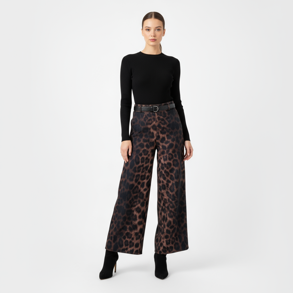 Pantaloni ampi leopardati con cintura (versione spessa)