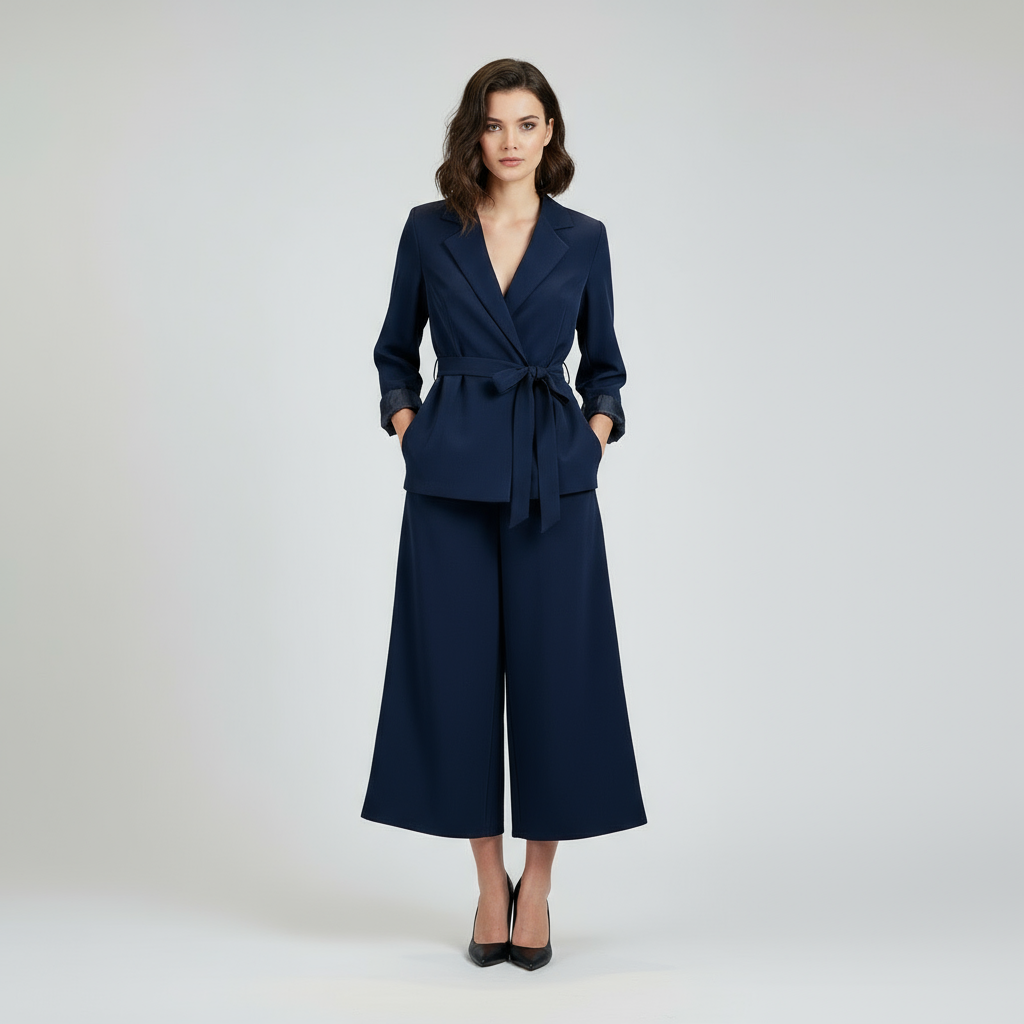 Completo blazer e pantalone con cintura Marrone