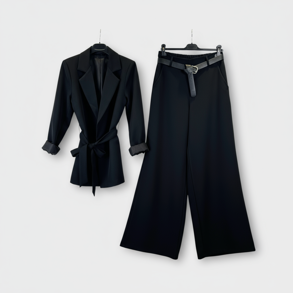 Completo blazer e pantalone con cintura Nero