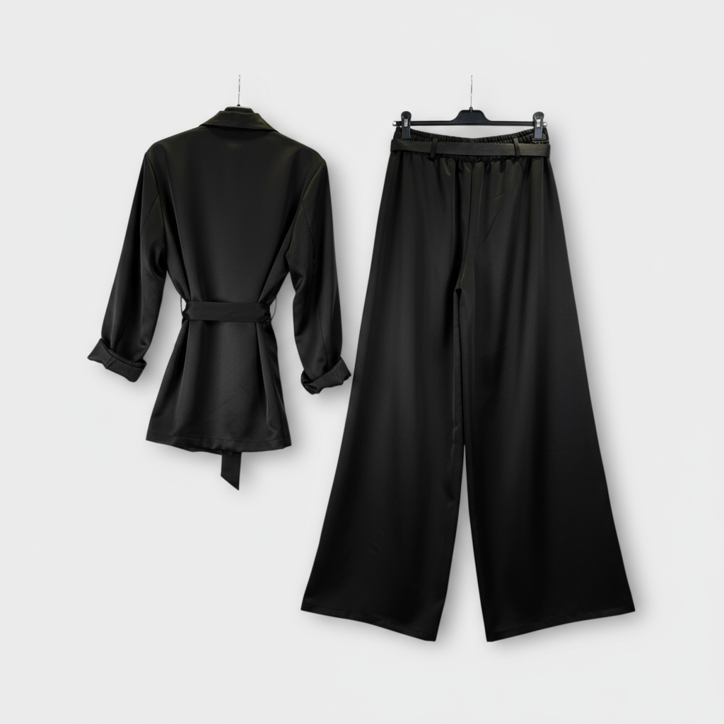 Completo blazer e pantalone con cintura Marrone