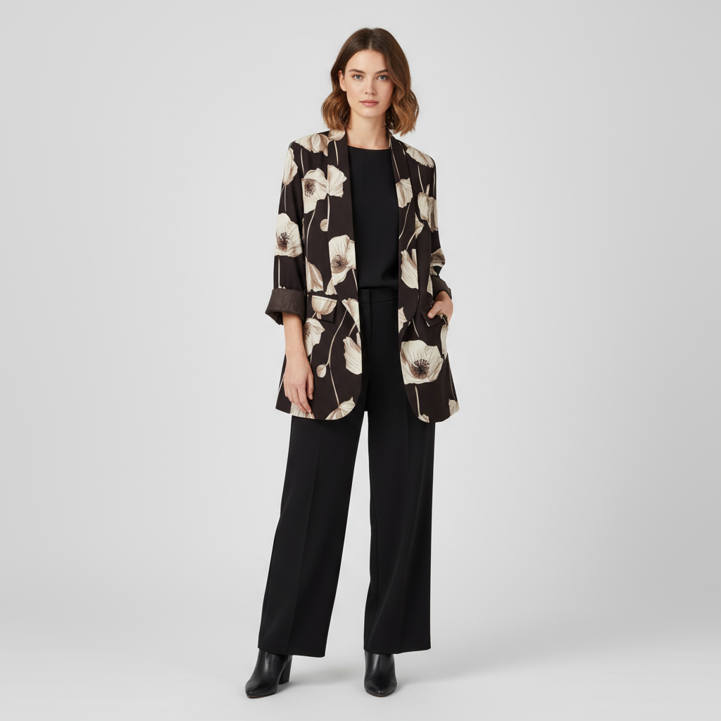 Blazer floreale nero e avorio