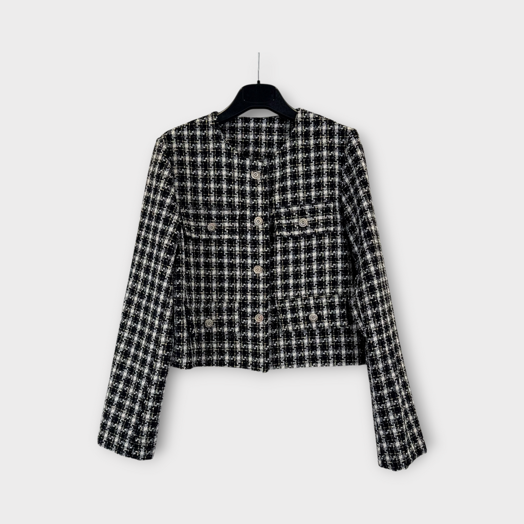 Giacca corta in tweed bianco e nero