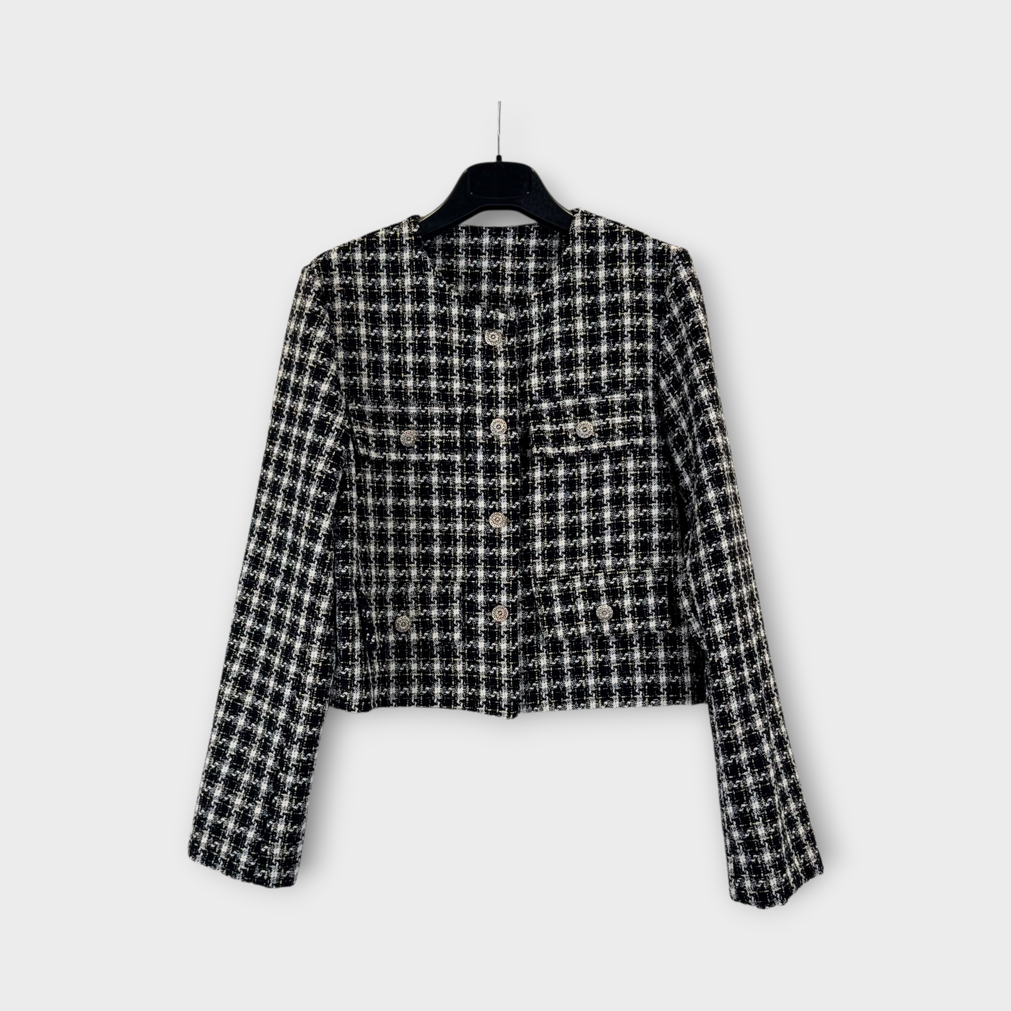 Giacca corta in tweed bianco e nero