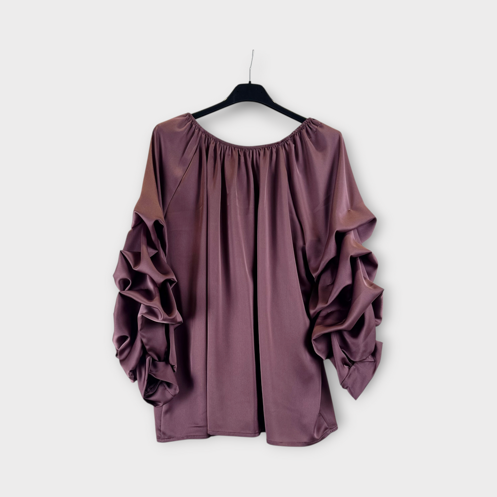 Burgundy blouse with gathered sleeves Powder pink