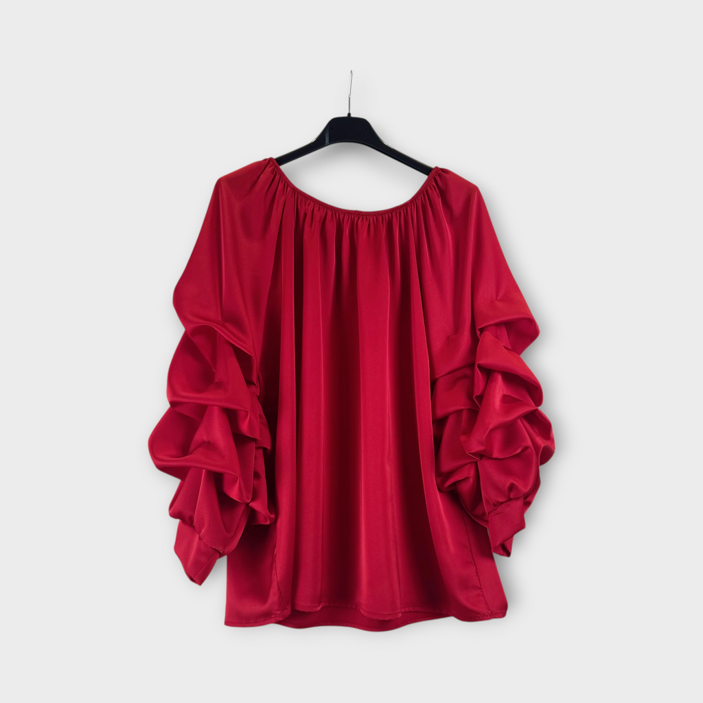 Blusa bordeaux con maniche arricciate Rosso