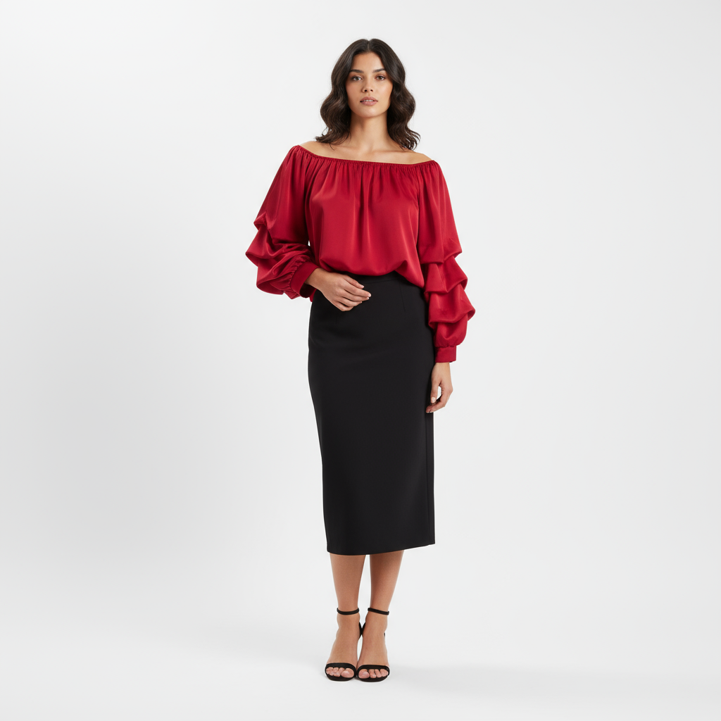 Blusa bordeaux con maniche arricciate Bordeaux