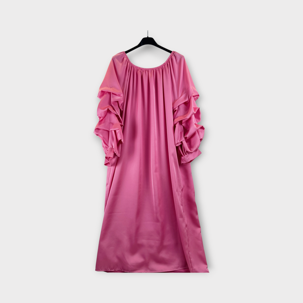 Abito lungo con maniche a balze Rosa scuro