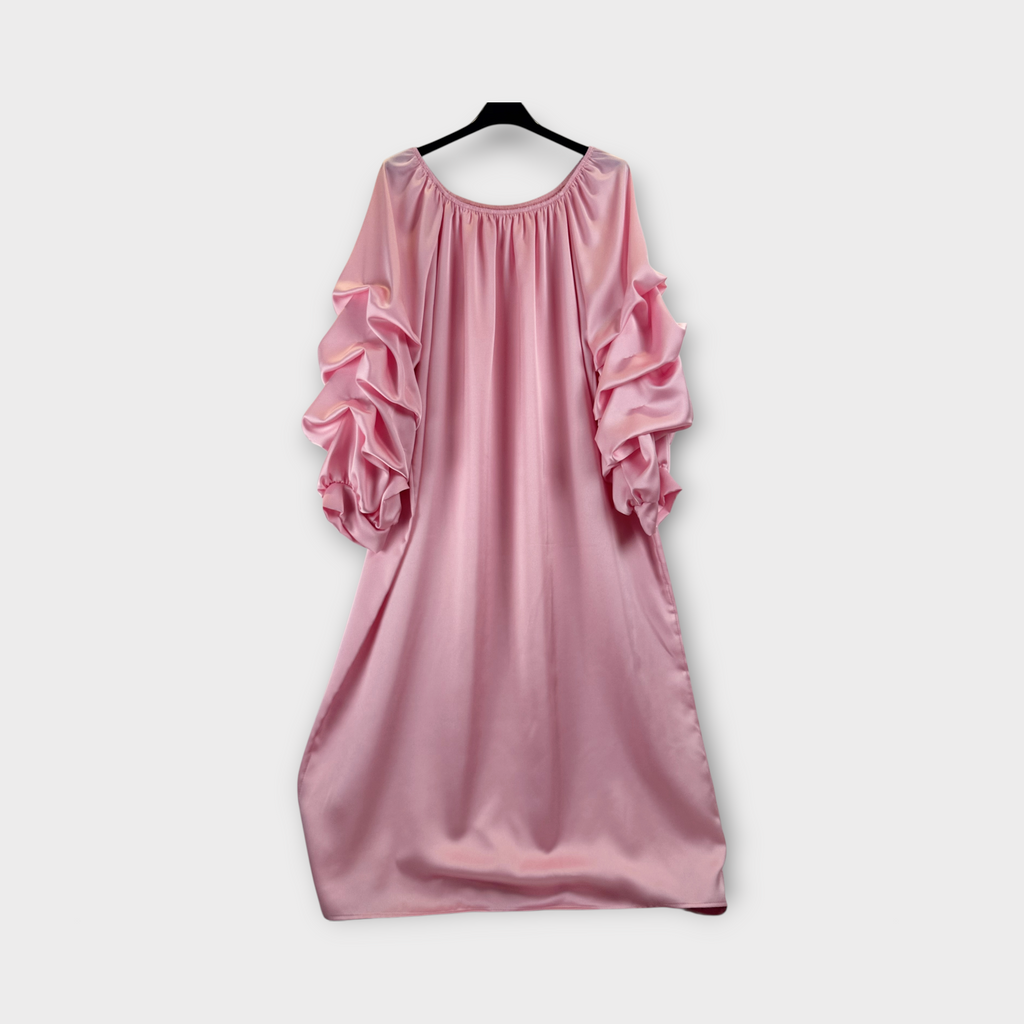 Abito lungo con maniche a balze Rosa cipria