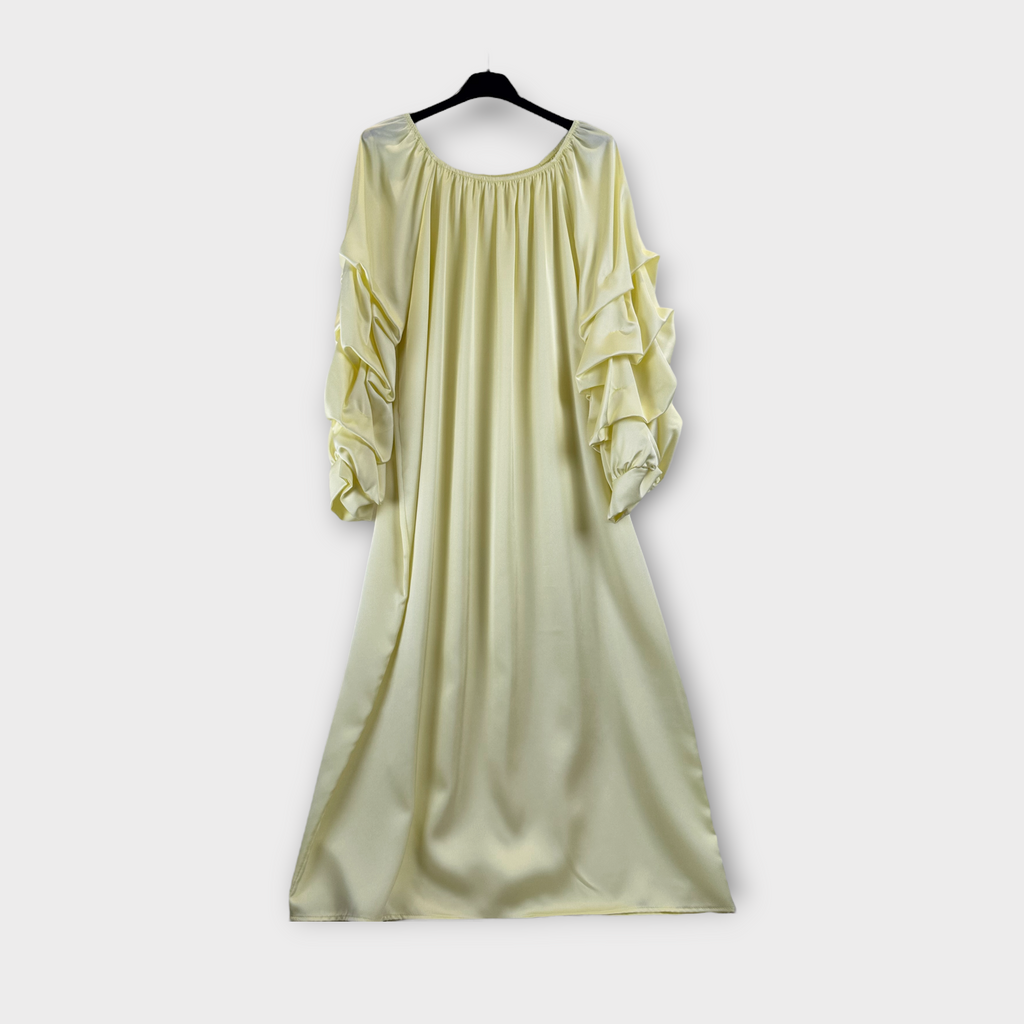 Abito lungo con maniche a balze Giallo