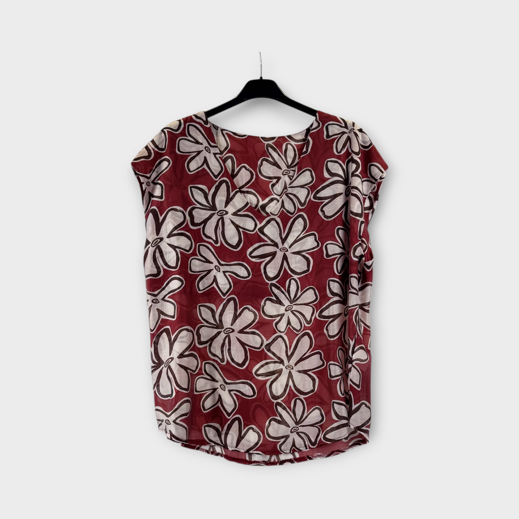 Blusa bordeaux con stampa floreale