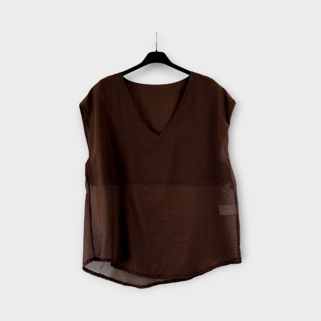 Brown V-Neck Blouse 
