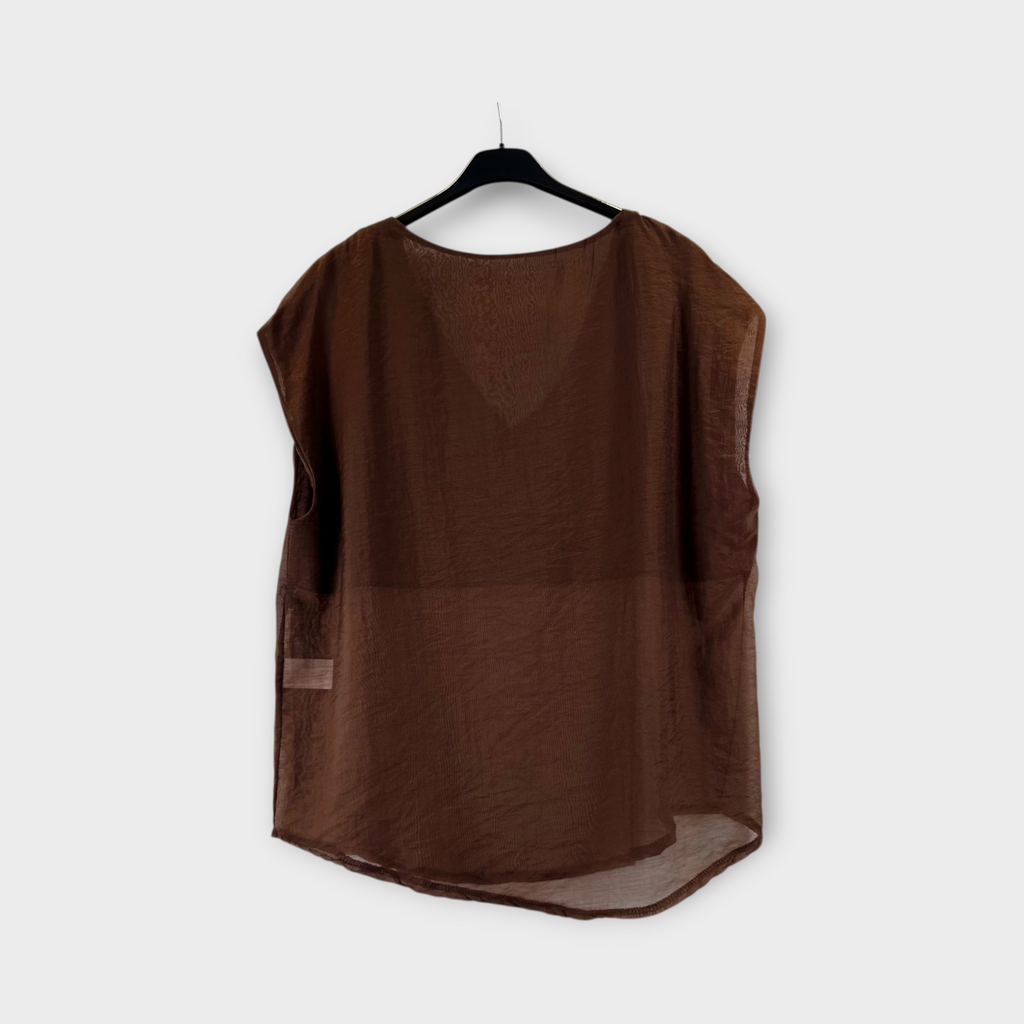 Brown V-Neck Blouse 
