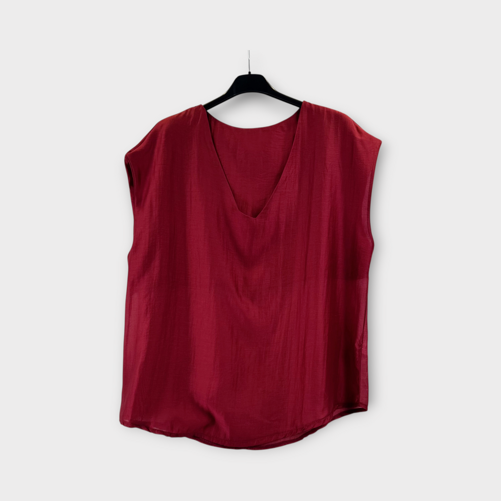Brick Red V-Neck Blouse 