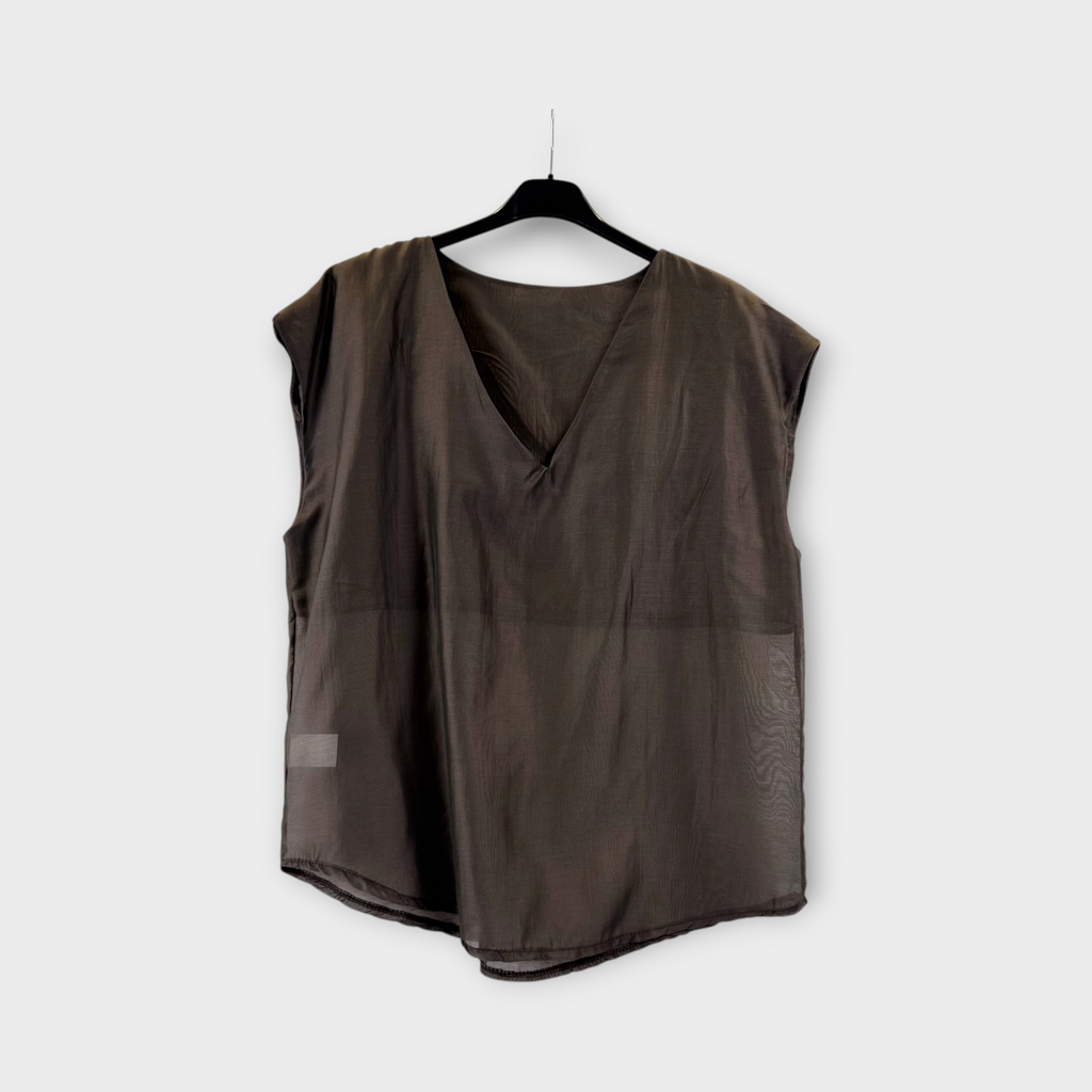 Light Brown V-Neck Blouse 