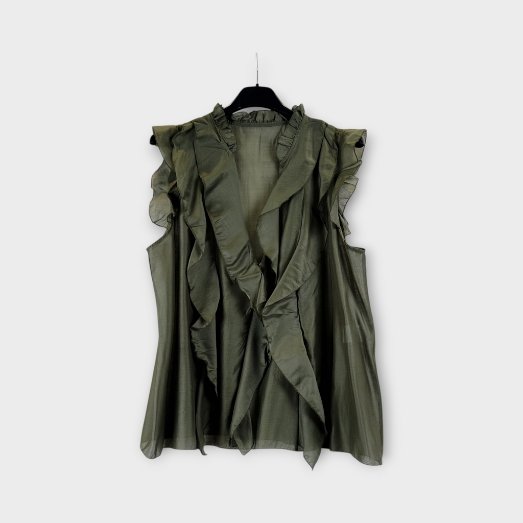 Blusa con volant Verde Militare