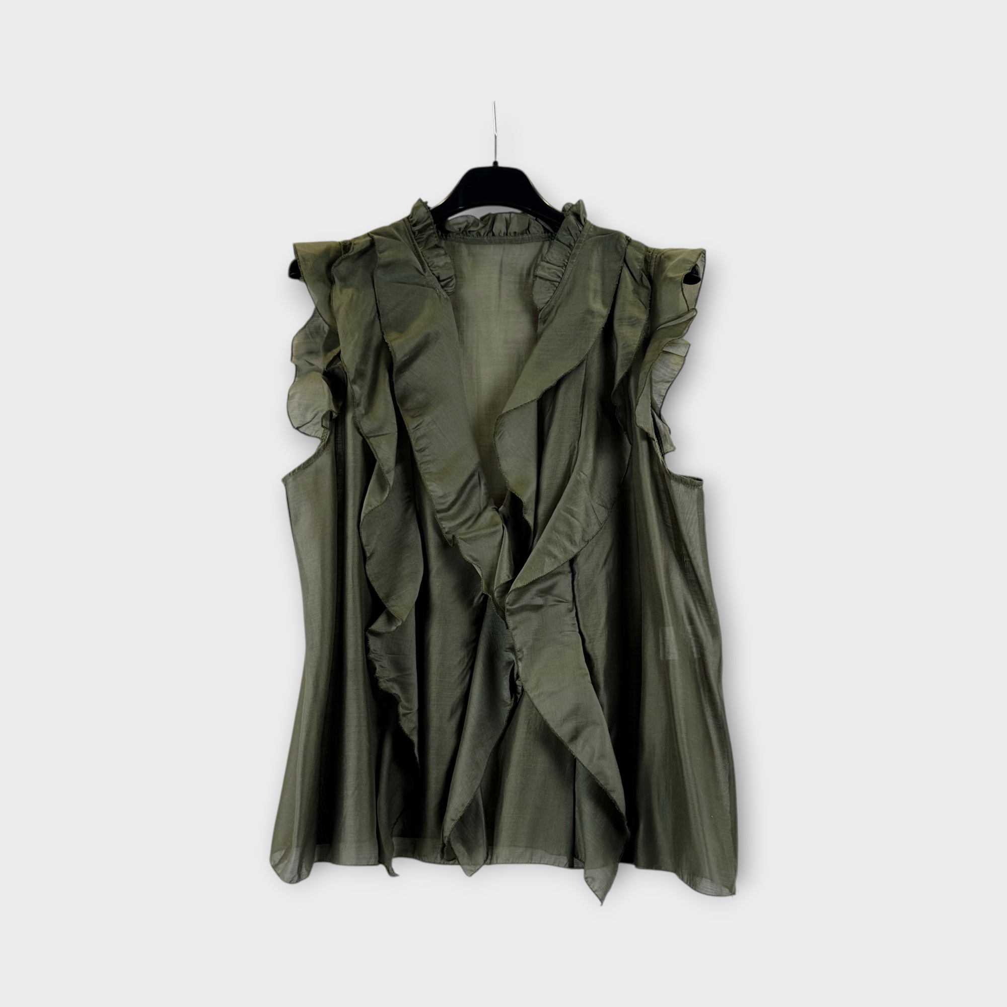 Blusa con volant Verde Militare