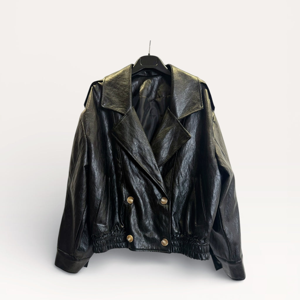 Giacca in ecopelle effetto vintage Nero