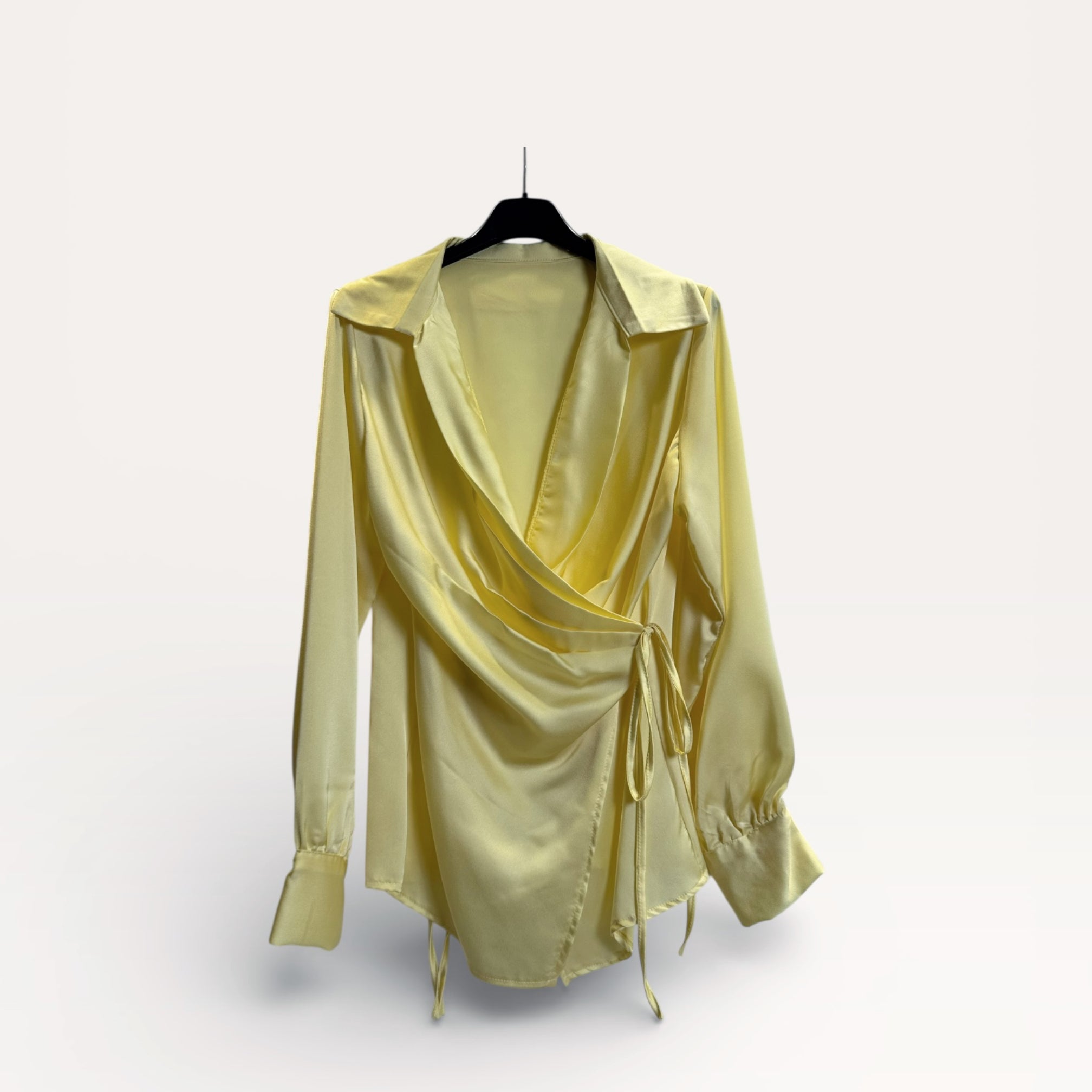 Camicia a portafoglio in raso con drappeggio