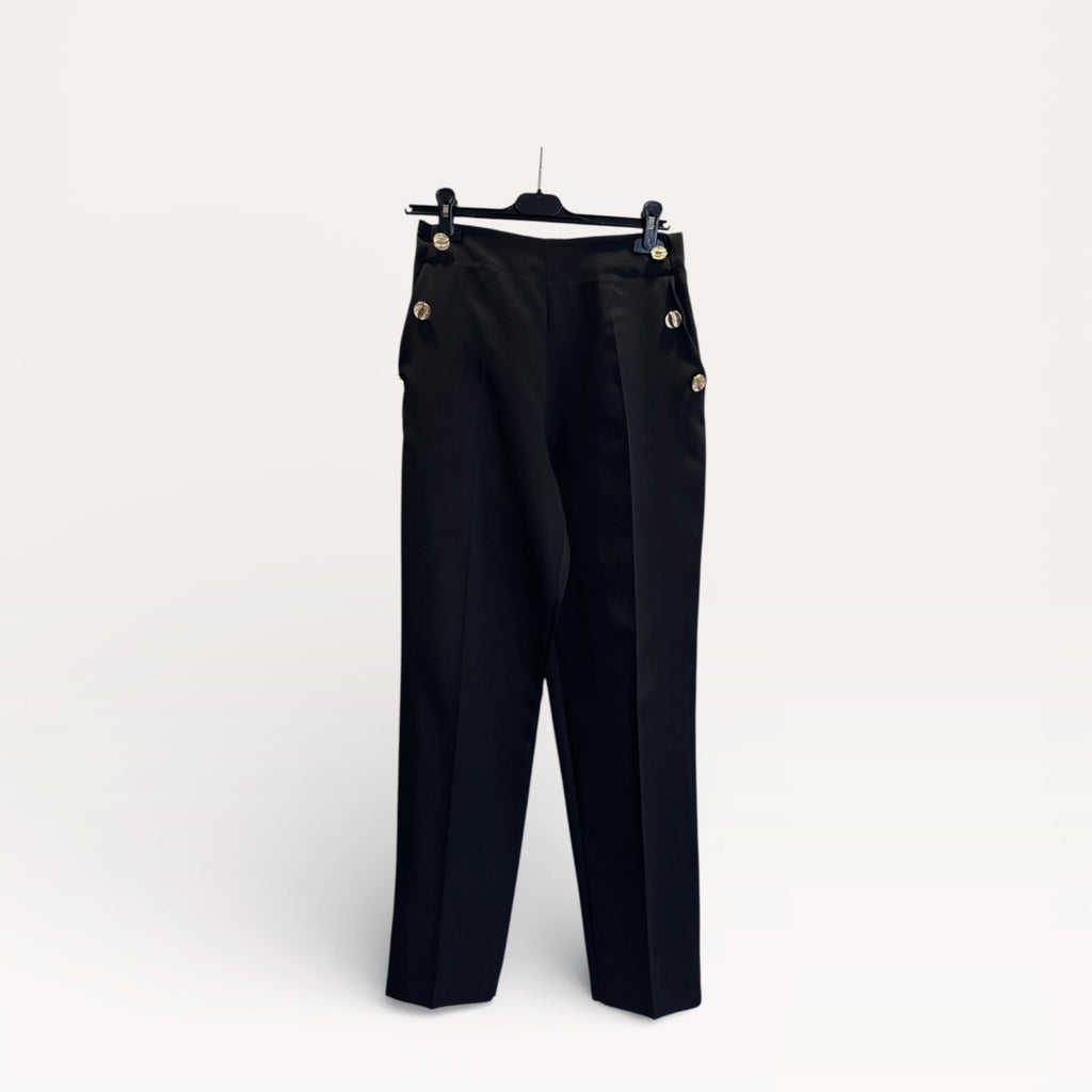 Pantaloni a vita alta stile marinaio con bottoni dorati