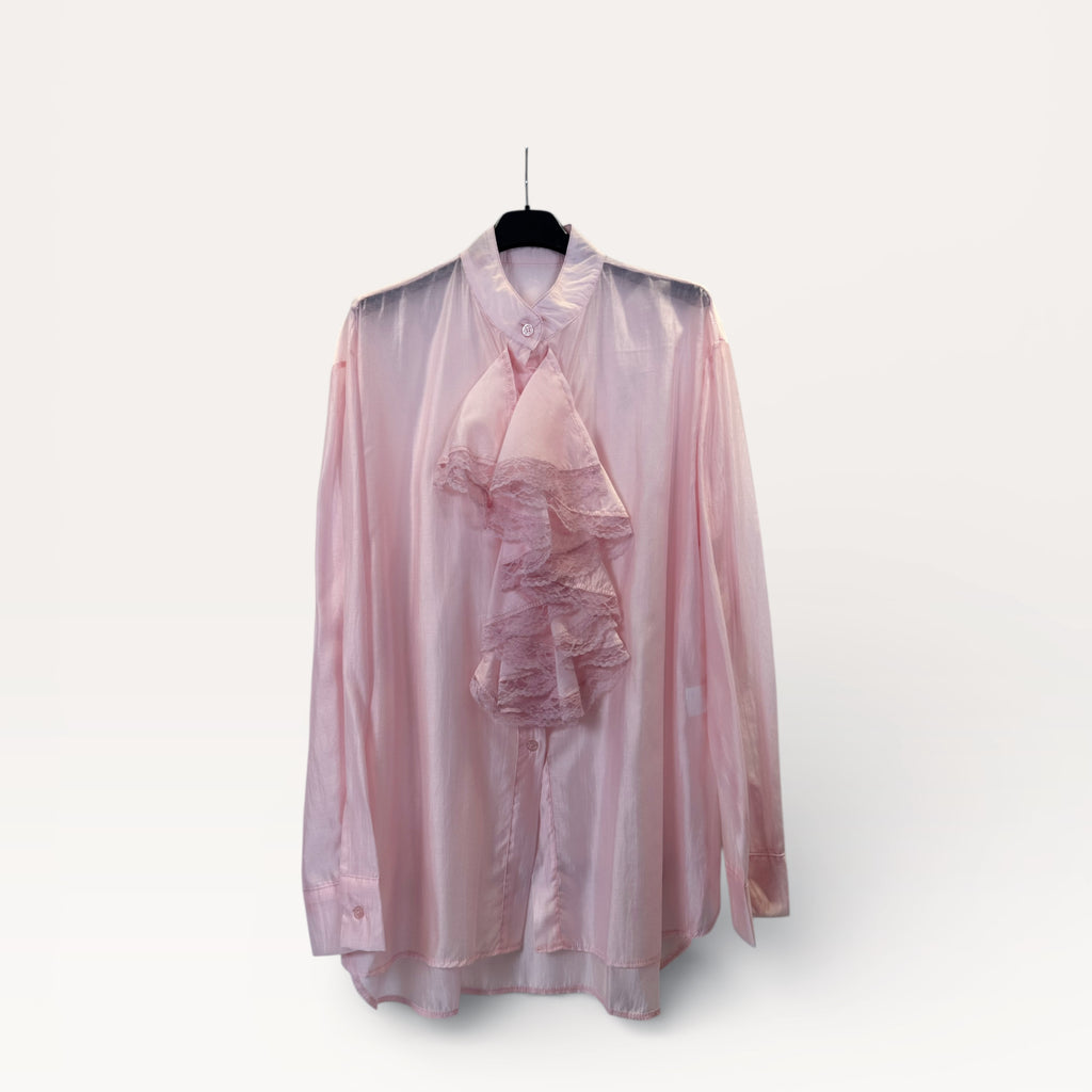 Camicia con volant in pizzo stratificato