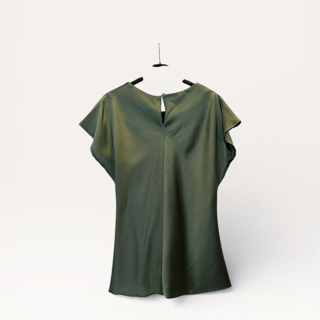 Blusa in satin drappeggiata con nodo laterale