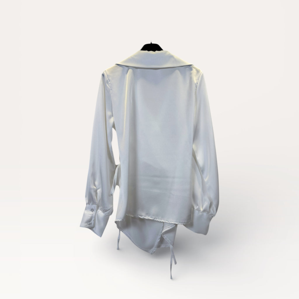 Camicia a portafoglio in raso con drappeggio