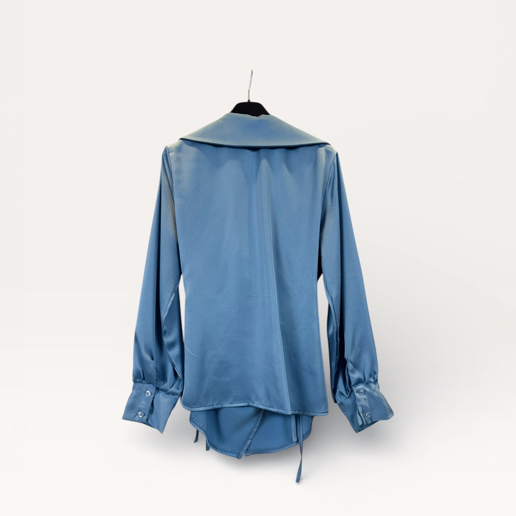 Camicia a portafoglio in raso con drappeggio